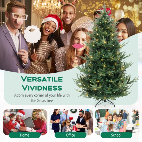 Arbre de Noël artificiel de 7 pi de Costway avec 1090 branches en PVC PE 340 lumières à DEL blanc chaud