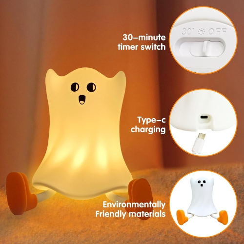 YOULIGHTS Halloween Ghost Night Light, Cute Silicone Adjustable Night Light, 3 Levels of Brightness, Suitable for Halloween Decoration and Family and