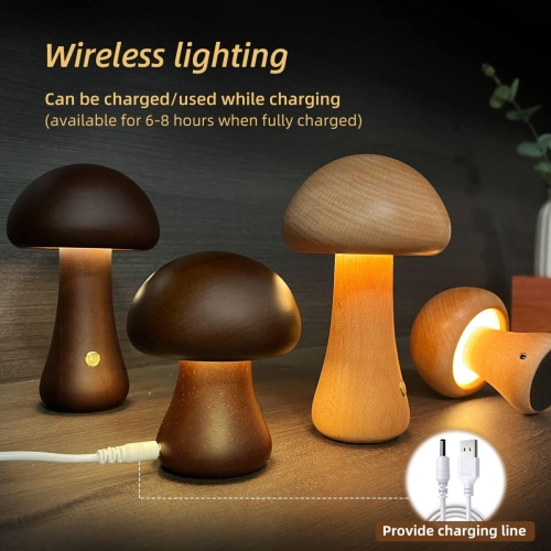YOULIGHTS Mushroom bedside table lamp, rechargeable portable night light, mushroom decorative night light suitable for children, bedroom and living