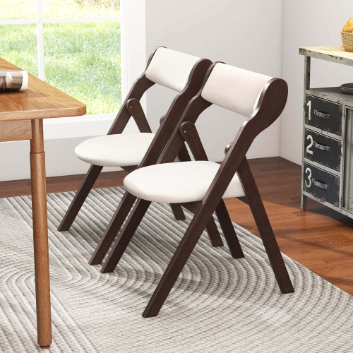 Costway Set of 4 Folding Chairs with Comfy Padded Backrest & Seat Natural Rubber Wood Frame