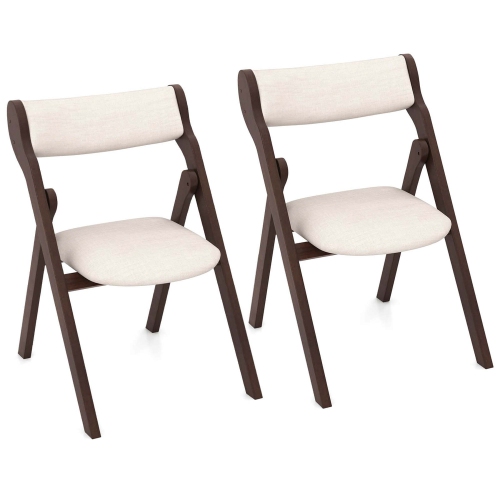Costway Set of 2 Folding Chairs with Comfy Padded Backrest & Seat Natural Rubber Wood Frame