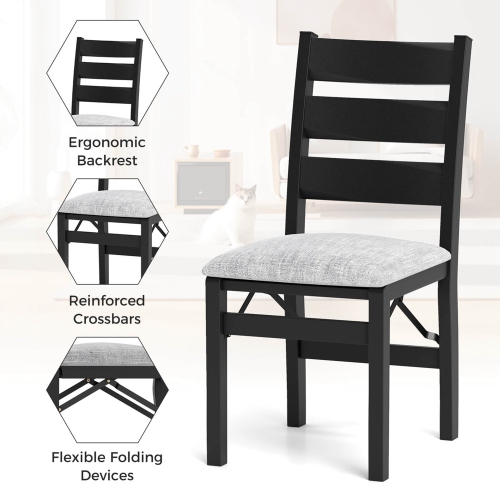 Costway Folding Chairs Set of 2 Modern Upholstered Chairs with Comfy Backrest & Padded Seat