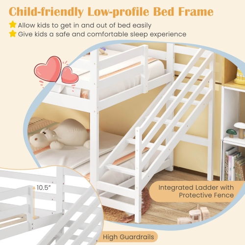 Costway Twin House Bunk Bed with Stairs Roof Rails & Window Full-length Guardrails