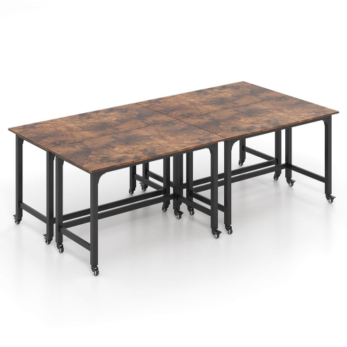 Costway 4 PCS Rolling Computer Desk Metal Frame PC Laptop Table Wood Top Study Workstation