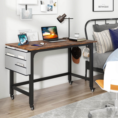 Costway 4 PCS Rolling Computer Desk Metal Frame PC Laptop Table Wood Top Study Workstation