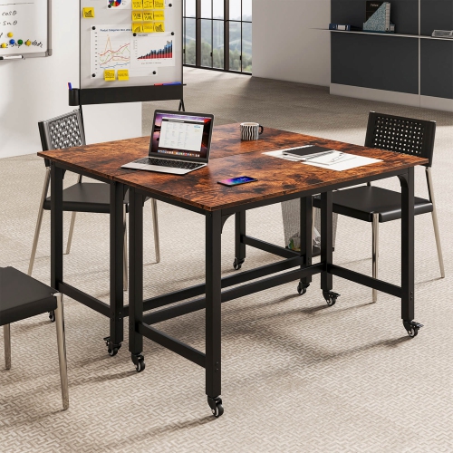 Costway 2 PCS Rolling Computer Desk Metal Frame PC Laptop Table Wood Top Study Workstation