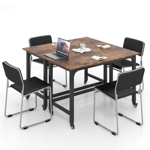 Costway 2 PCS Rolling Computer Desk Metal Frame PC Laptop Table Wood Top Study Workstation