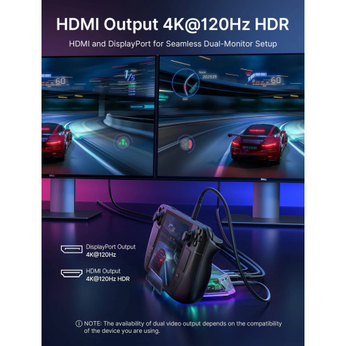 JSAUX 12-IN-1 4K@120Hz HDMI & DisplayPort RGB Docking Station for Steam Deck/ROG Ally X/Legion Go (HB1201S) - Clear