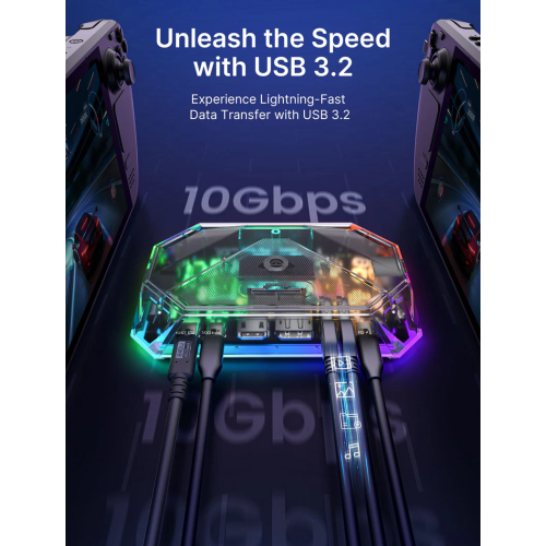 JSAUX 12-IN-1 4K@120Hz HDMI & DisplayPort RGB Docking Station for Steam Deck/ROG Ally X/Legion Go (HB1201S) - Clear