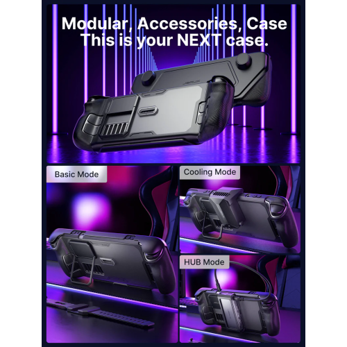 JSAUX ModCase for Steam Deck, Steam Deck Case with Detachable Front Shell Include Protective Case, Face Cover,Metal Bracket and Strap-Basic