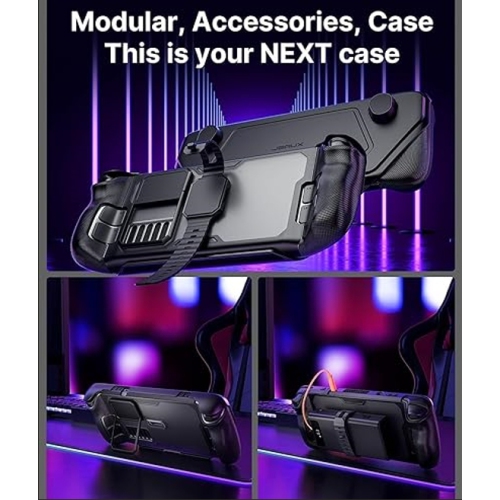 JSAUX ModCase for Steam Deck, Steam Deck Case with Cooler Fan Kit, Front Shell Include Protective Case, Face Cover,Metal Bracket and Strap-Basic Set-