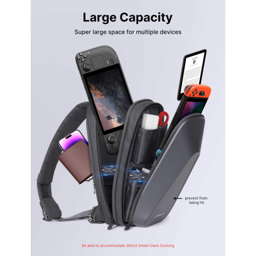 JSAUX Carrying Case for Steam Deck/ROG Ally X/Steam Deck OLED with EVA Hard Shell, Double-layer Bag For Switch,Steam Deck Docking Station&Accessories