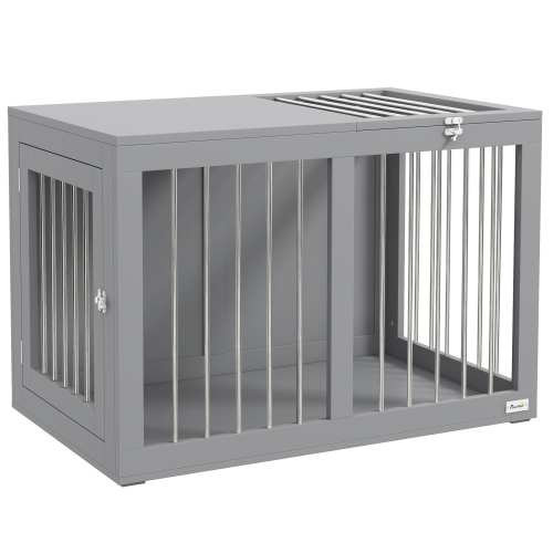 PAWHUT  Dog Crate Furniture, 31.5" Dog Kennel Furniture Side End Table With Double Doors, for Medium Dogs In Grey