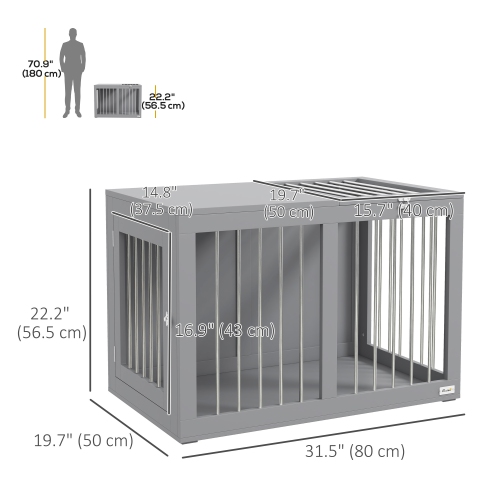 PawHut – Table d'appoint avec deux portes pour cage de chien, 31,5 po, pour chiens de race moyenne, gris