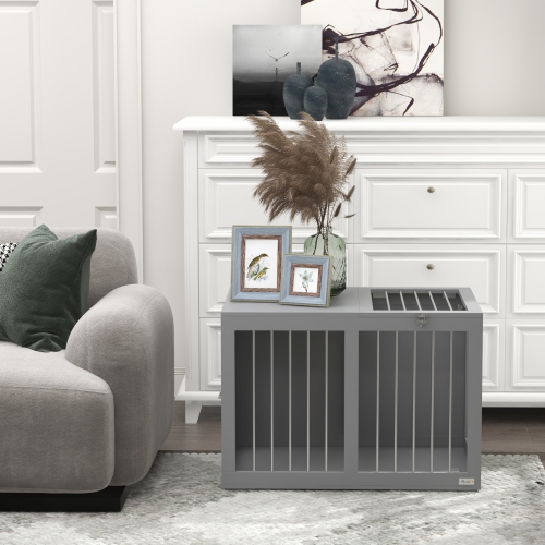 PawHut – Table d'appoint avec deux portes pour cage de chien, 31,5 po, pour chiens de race moyenne, gris
