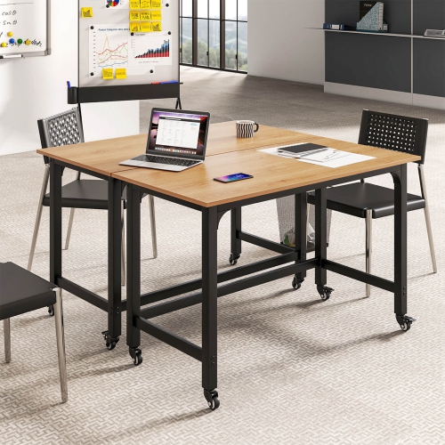 Costway 2 PCS Rolling Computer Desk Metal Frame PC Laptop Table Wood Top Study Workstation