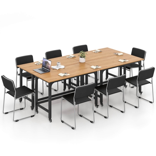 Costway 4 PCS Rolling Computer Desk Metal Frame PC Laptop Table Wood Top Study Workstation