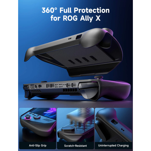 JSAUX ModCase for ROG Ally X with Detachable Front Shell, Protective Case, Metal Bracket and Strap Compatible with ASUS ROG Ally X (PC0111) - Black