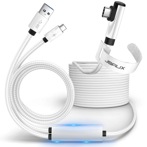 JSAUX Link Cable 16FT Compatible with Meta/Oculus Quest 3/2 Accessories USB 3.0 High Speed Charger Compatible with Quest 3 2 1 Pro Pico 4- White