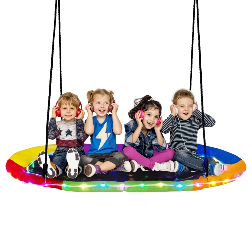 Costway 60" Saucer Swing with LED Lights 700 LBS Platform Tree Swing with Adjustable Ropes