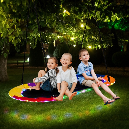 Costway 60" Saucer Swing with LED Lights 700 LBS Platform Tree Swing with Adjustable Ropes