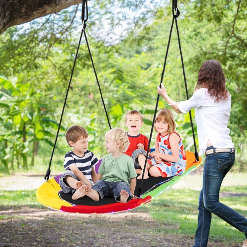 Costway 60" Saucer Swing with LED Lights 700 LBS Platform Tree Swing with Adjustable Ropes
