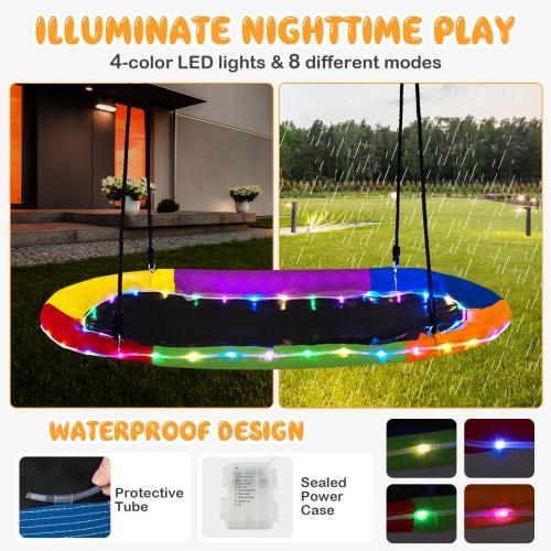 Costway 60" Saucer Swing with LED Lights 700 LBS Platform Tree Swing with Adjustable Ropes
