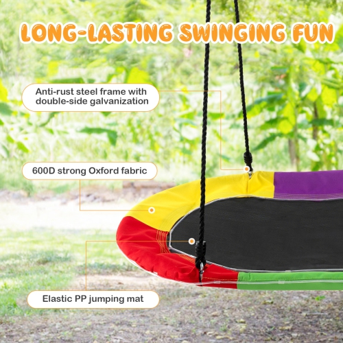 Costway 60" Saucer Swing with LED Lights 700 LBS Platform Tree Swing with Adjustable Ropes