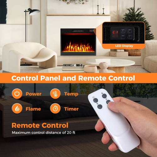 Costway 23 po 750 $ avec foyer électrique 50.000 BTU 1500 W et minuterie de télécommande