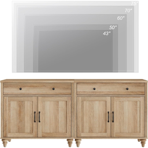 WAMAPT Buffet Cabinet with 4 Doors and 2 Drawers, Large Coffee Bar Tables Wood Kitchen Storage Cabinets with Storage Cabinets for Dining Room, Oak,