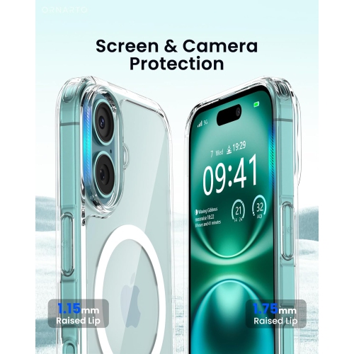 ORNARTO pour étui iPhone 16 magnétique, [compatible avec MagSafe] étui mince résistant au jaunissement, coins Air-Buffer améliorés, étui de téléphone