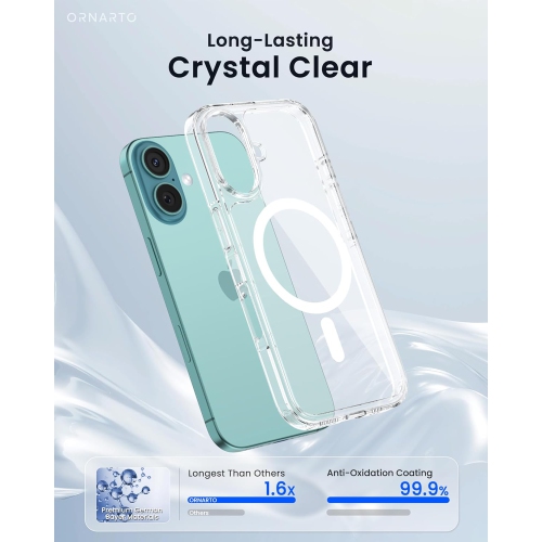 ORNARTO pour étui iPhone 16 magnétique, [compatible avec MagSafe] étui mince résistant au jaunissement, coins Air-Buffer améliorés, étui de téléphone