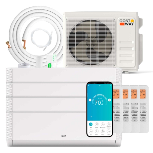 Climatiseur/système de chauffage divisé Mini SEER2 4 zones 36 000 BTU 9 000 BTU 12 000 BTU 21,5 SEER2 de Costway fonctionne avec Alexa