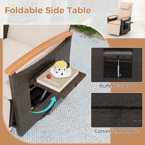 Chaise longue de patio en osier de résine pivotante à 360° de Costway pour l'extérieur