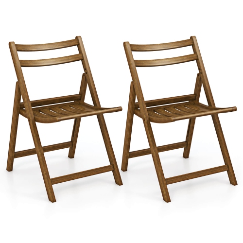 Costway Folding Dining Chair Set of 2 with Rubber Wood Frame Slatted Seat Curved Backrest