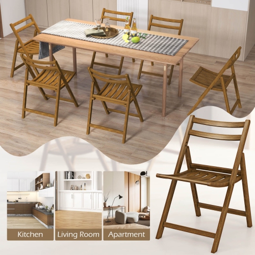 Costway Folding Dining Chair Set of 2 with Rubber Wood Frame Slatted Seat Curved Backrest