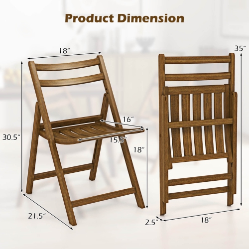 Costway Folding Dining Chair Set of 4 with Rubber Wood Frame Slatted Seat Curved Backrest