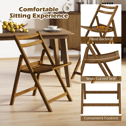 Costway Folding Dining Chair Set of 4 with Rubber Wood Frame Slatted Seat Curved Backrest