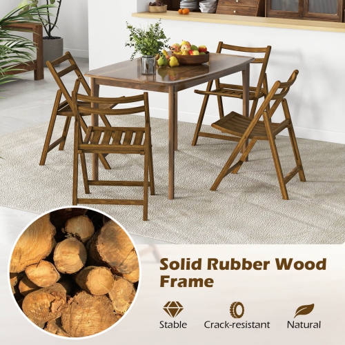 Costway Folding Dining Chair Set of 4 with Rubber Wood Frame Slatted Seat Curved Backrest