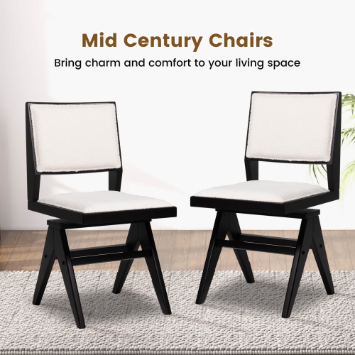 Costway Mid Century Modern Dining Chairs Set of 2 Faux Sherpa Upholstered Dinner Chairs