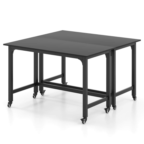 Costway 2 PCS Rolling Computer Desk Metal Frame PC Laptop Table Wood Top Study Workstation