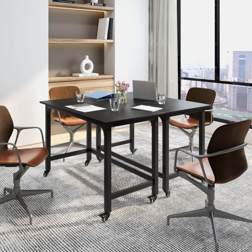 Costway 2 PCS Rolling Computer Desk Metal Frame PC Laptop Table Wood Top Study Workstation