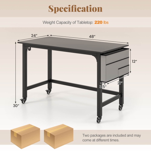 Costway 2 PCS Rolling Computer Desk Metal Frame PC Laptop Table Wood Top Study Workstation
