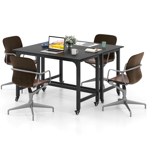 Bureau d'ordinateur roulant avec cadre en métal PC de Costway 4 PCS poste de travail à dessus en bois pour ordinateur portatif