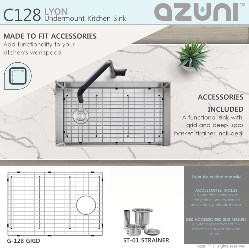 A - Undermount 28" Stainless Steel Single-Bowl Reversible Kitchen Sink with Grid and Basket Strainer C128 by AZUNI - Open Box condition - Image 7