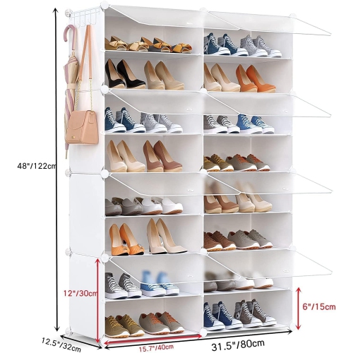32 Pair Shoe Storage Cabinet with Door Expandable Plastic Shoe Organizer