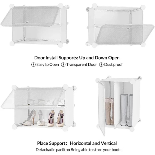 32 Pair Shoe Storage Cabinet with Door Expandable Plastic Shoe Organizer