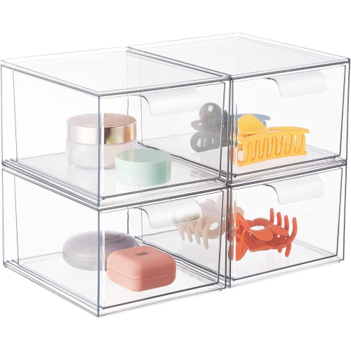 4 Pack Stackable Makeup Organizer Storage Drawers
