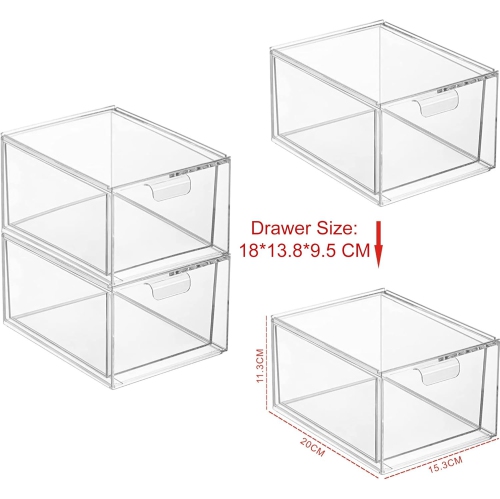 4 Pack Stackable Makeup Organizer Storage Drawers