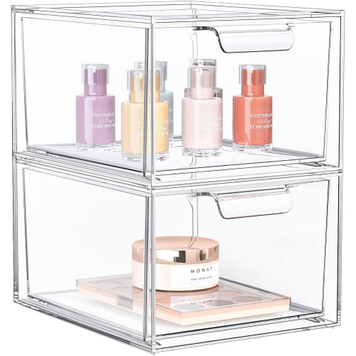 4 Pack Stackable Makeup Organizer Storage Drawers